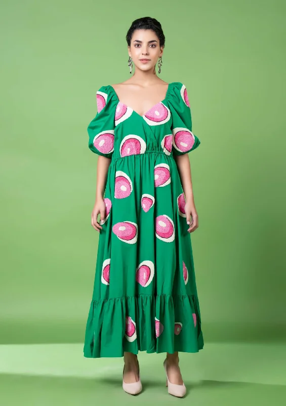 Green murano glass art embroidered dress