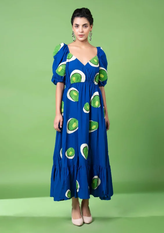 Blue murano glass art embroidered blue dress