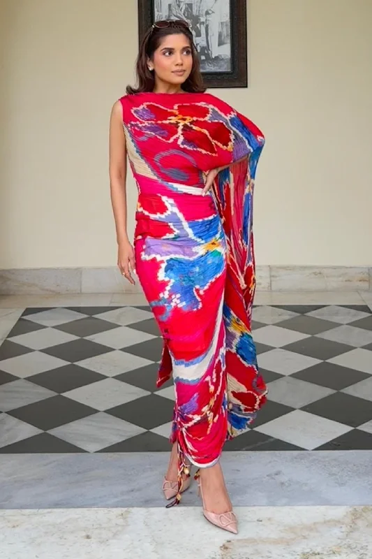 Kathy ikat pleat sari kaftan dress