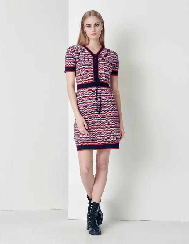 MARYLING V-neck slim-fit short-sleeved striped dress