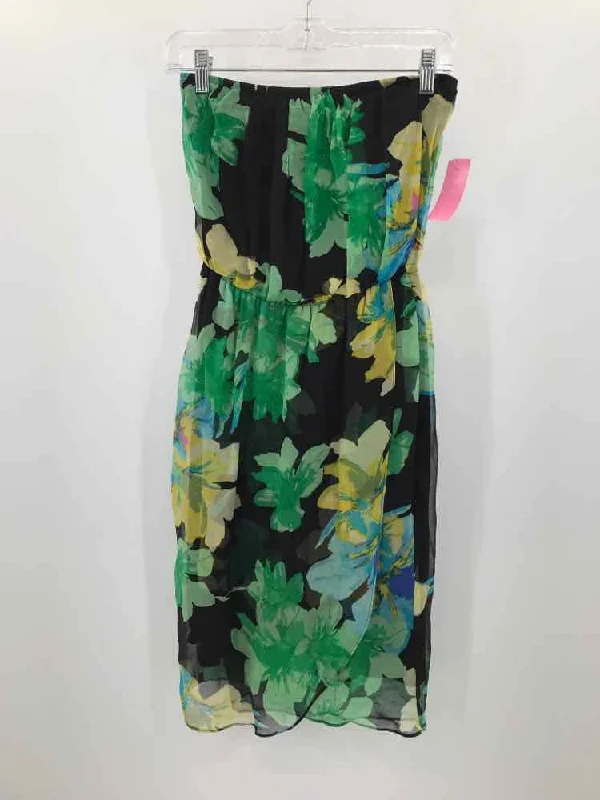 Pre-Owned Ella Moss Black Size XS Floral Knee Length Strapless Dress