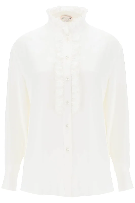 Alexander mcqueen silk satin shirt with ruffles 755884 QBAAE IVORY Comfortable Graphic Short Sleeve Alexander mcqueen silk satin shirt with ruffles 755884 QBAAE IVORY Comfortable Graphic Short Sleeve