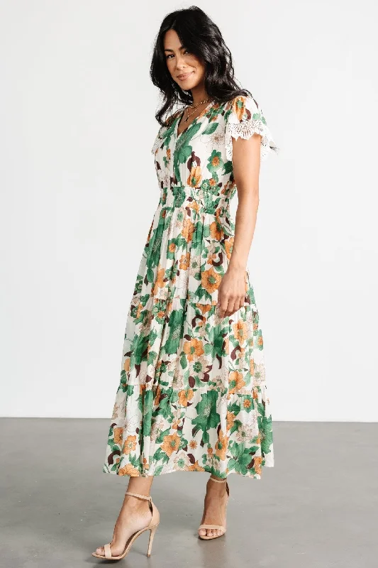 Aliyah Midi Dress | Green Floral Comfortable Casual Midi Dress