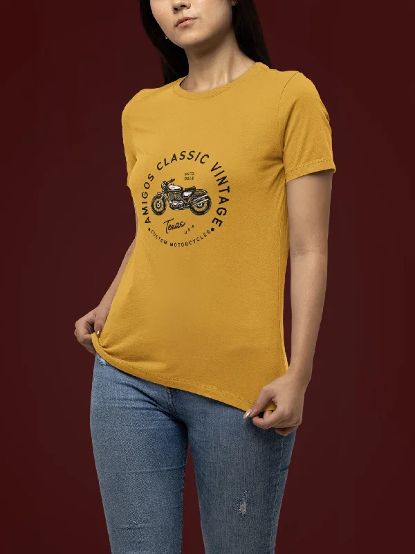 AMIGOS CLASSIC VINTAGE  PRINTED TSHIRT -MUSTARD Casual Short Sleeve Top