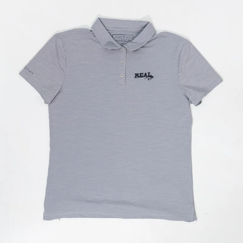 Anetik Wmn's Breeze Tech Polo Shirt-Alloy Heathered Comfortable Loose Short Sleeve