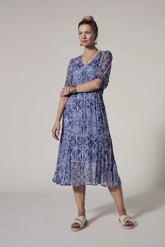 Pre Order Arezzo Midi Dress in Indigo Multi LS2758 by Loobie's Story Trendy Shift Midi Dress Pre Order Arezzo Midi Dress in Indigo Multi LS2758 by Loobie's Story Trendy Shift Midi Dress