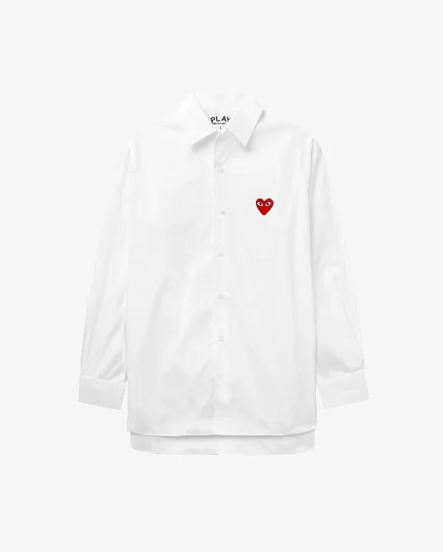 B002 UNISEX RED HEART SHIRT / WHITE Casual Plain Short Shirt