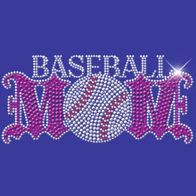 Baseball Mom - Rhinestones & Pink Nailheads T Shirt Cozy Loose Fit Short Sleeve