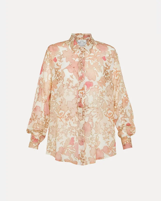 BLOOM MIST PRINT OVERSIZED SHIRT / CERISE Trendy Short Sleeve Tunic