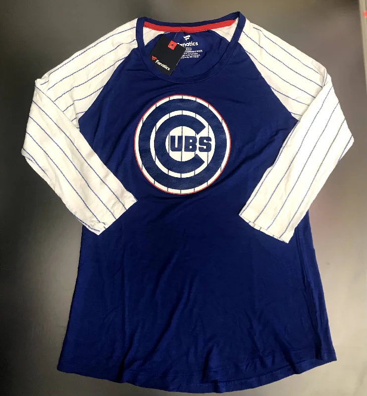 Chicago Cubs MLB Women  Fanatics Pinstripes 3/4 Sleeve Shirt Relaxed Fit Short Shirt