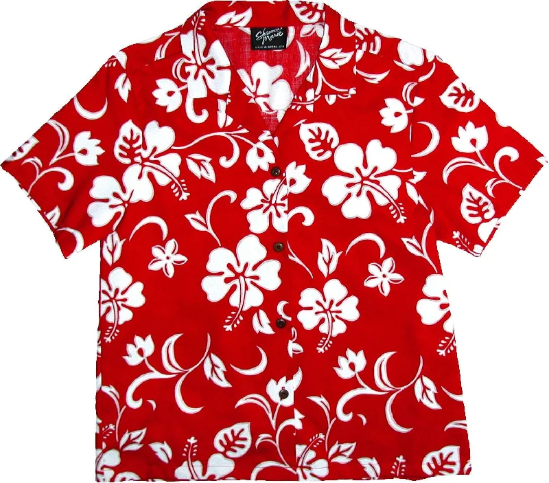 Classic Hibiscus Women's Hawaiian Camp Shirt Elegant High-Low Short Shirt