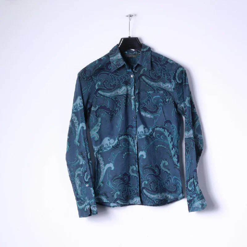 Coast Weber & Ahaus Women 44 S Casual Shirt Navy Cotton Thin Material Paisley Fashionable Cuffed Short Sleeve Coast Weber & Ahaus Women 44 S Casual Shirt Navy Cotton Thin Material Paisley Fashionable Cuffed Short Sleeve