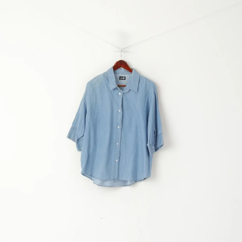 Cheap Monday Women S Casual Shirt Blue Denim Oversize Jeans Cotton Soft Top Elegant High-Low Short Shirt Cheap Monday Women S Casual Shirt Blue Denim Oversize Jeans Cotton Soft Top Elegant High-Low Short Shirt