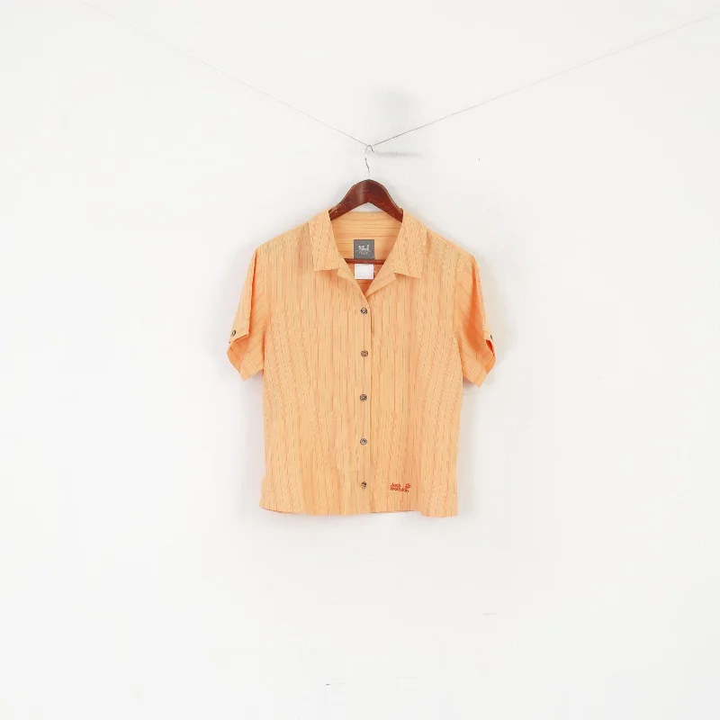 Jack Wolfskin Women L 14/16 Casual Shirt Orange Travel Striped Outdoor Top Relaxed Fit Short Sleeve Top Jack Wolfskin Women L 14/16 Casual Shirt Orange Travel Striped Outdoor Top Relaxed Fit Short Sleeve Top