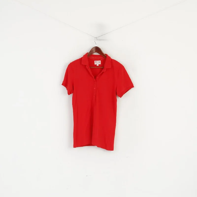 Mustang Women L Polo Shirt Red Cotton Stretch Short Sleeve Vintage Classic Top Fashionable Pleated Short Shirt Mustang Women L Polo Shirt Red Cotton Stretch Short Sleeve Vintage Classic Top Fashionable Pleated Short Shirt