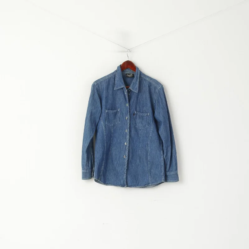 Giani Feroti Women M Casual Shirt Blue Denim Cotton Long Sleeve Lady Line Top Relaxed Fit Short Tunic Giani Feroti Women M Casual Shirt Blue Denim Cotton Long Sleeve Lady Line Top Relaxed Fit Short Tunic