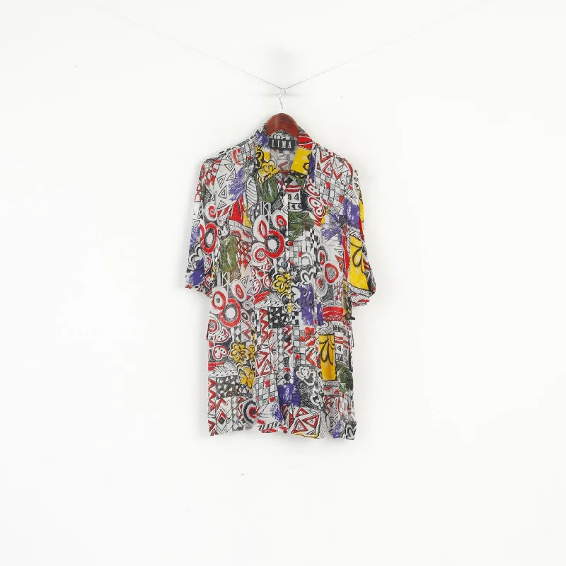 Lima Women 44 XL Casual Shirt Multicolour Abstract Vintage Transparent Short Sleeve Top Casual Loose Short Sleeve Lima Women 44 XL Casual Shirt Multicolour Abstract Vintage Transparent Short Sleeve Top Casual Loose Short Sleeve