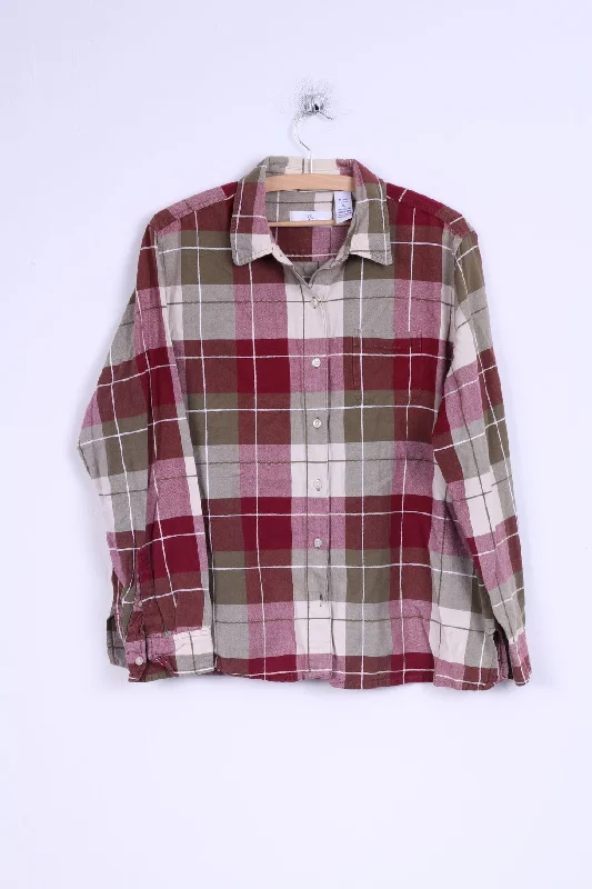 Ms Lee Womens XL Casual Shirt Checkered Cotton Long Sleeve Relaxed Cotton Short Blouse Ms Lee Womens XL Casual Shirt Checkered Cotton Long Sleeve Relaxed Cotton Short Blouse