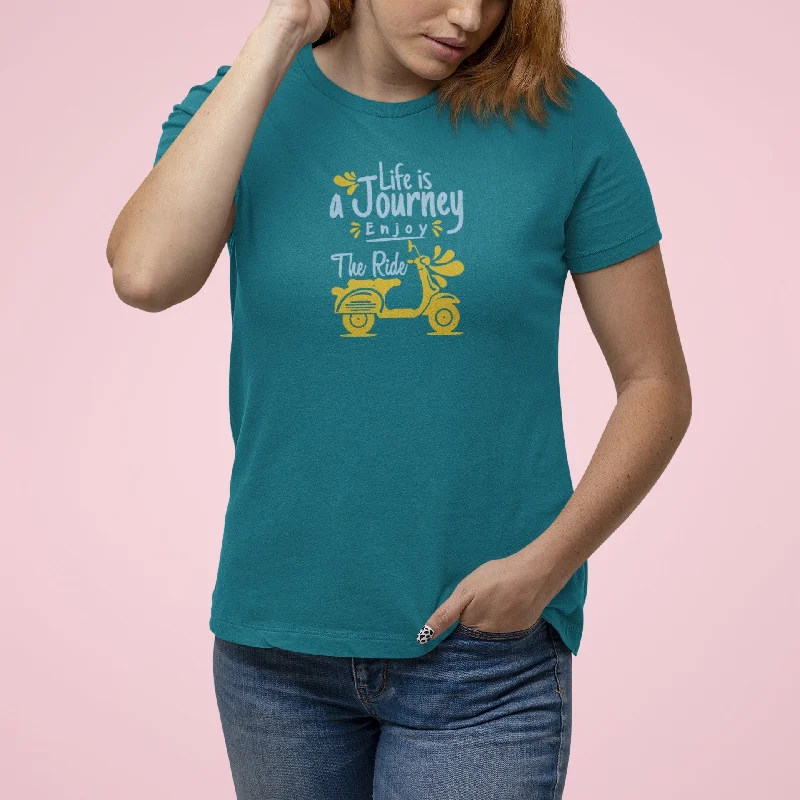 LIFE IS A JOURNEY -  PRINTED TSHIRT - TEAL Cozy Loose Fit Short Sleeve