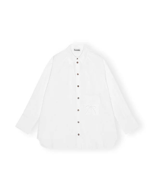 Cotton Poplin Oversize Raglan Shirt - Bright White Classic Denim Short Sleeve