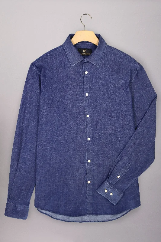 Culter & Co - Blake Shirt - Blue Denim Trendy Turtleneck Short Shirt