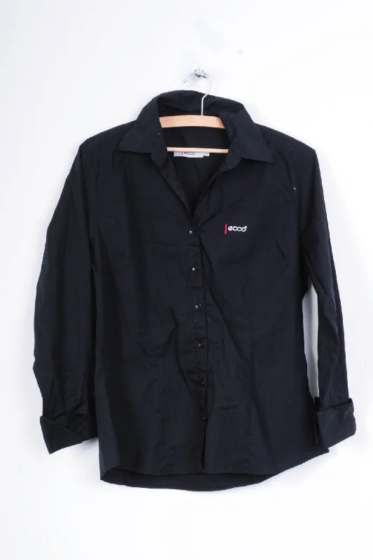 Ecco Womens L Casual Shirt Black Cotton Buttons Down Top Trendy Button-Front Short Sleeve Ecco Womens L Casual Shirt Black Cotton Buttons Down Top Trendy Button-Front Short Sleeve