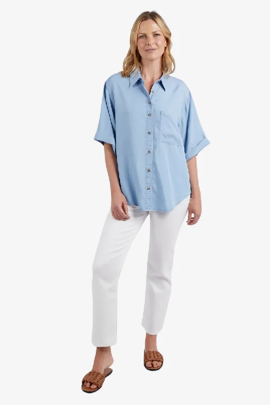 Elm - Blissful Short Sleeve Shirt - Chambray Casual Plain Short Shirt