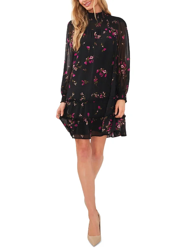 Floral Charm Womens Floral Smocked Mini Dress Stylish Button-Down Mini Dress