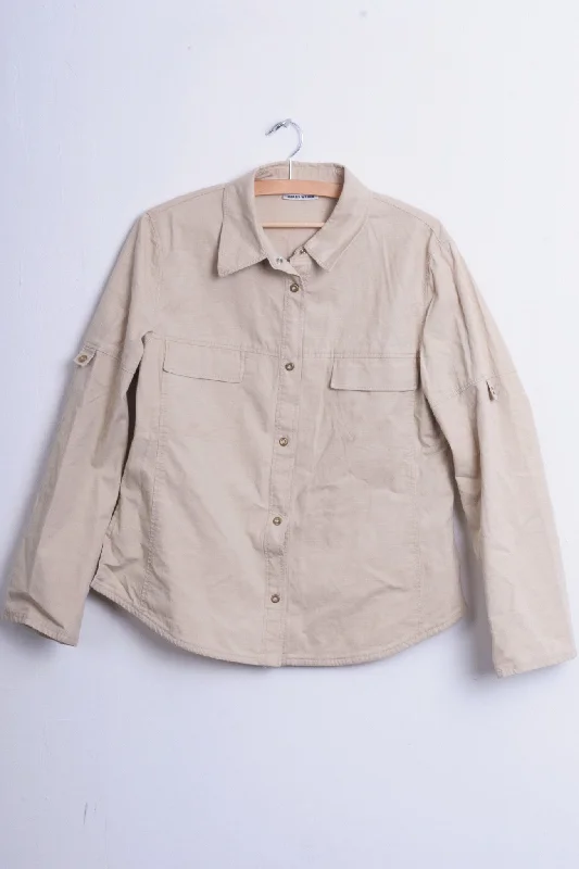 Gerry Weber Womens 38 M Casual Shirt Outdoor Cotton Top Beige Cozy Striped Short Sleeve Gerry Weber Womens 38 M Casual Shirt Outdoor Cotton Top Beige Cozy Striped Short Sleeve