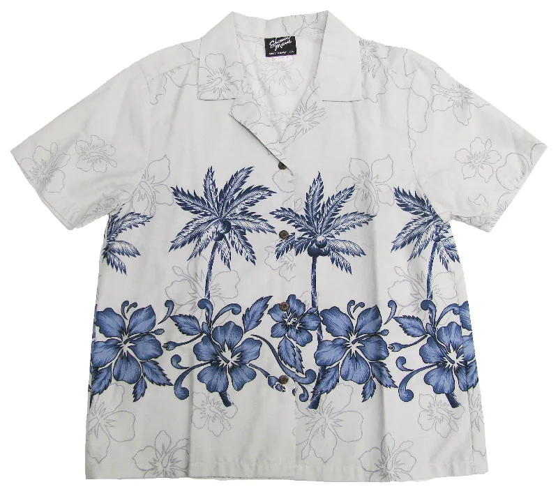 Hibiscus Bottom Band Women's Hawaiian Camp Shirt Fashionable Button-Front Short Sleeve