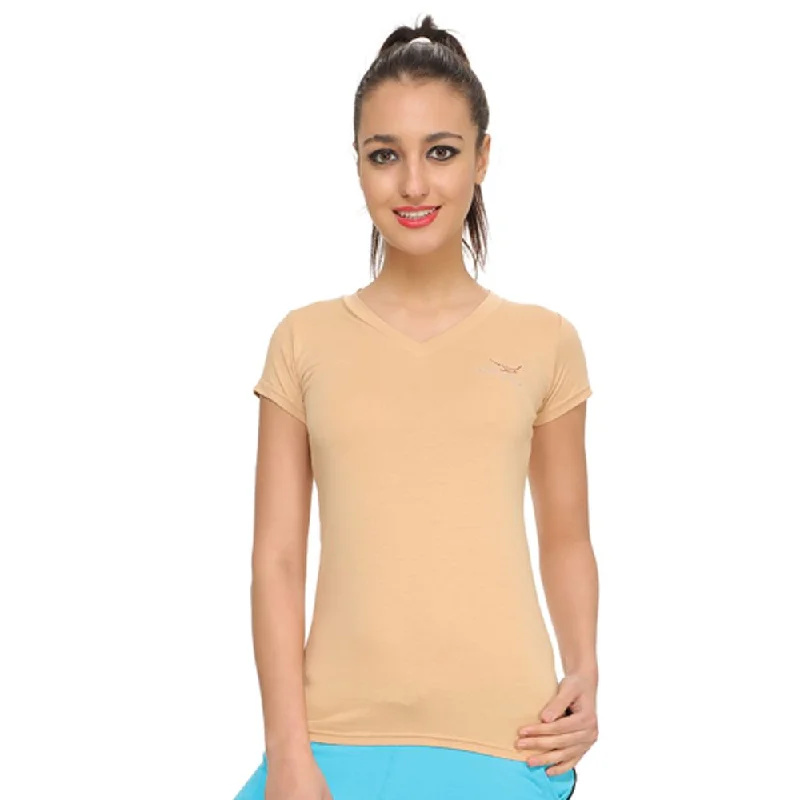 HiFlyers Womens T Shirt Beige Casual Short Sleeve Top