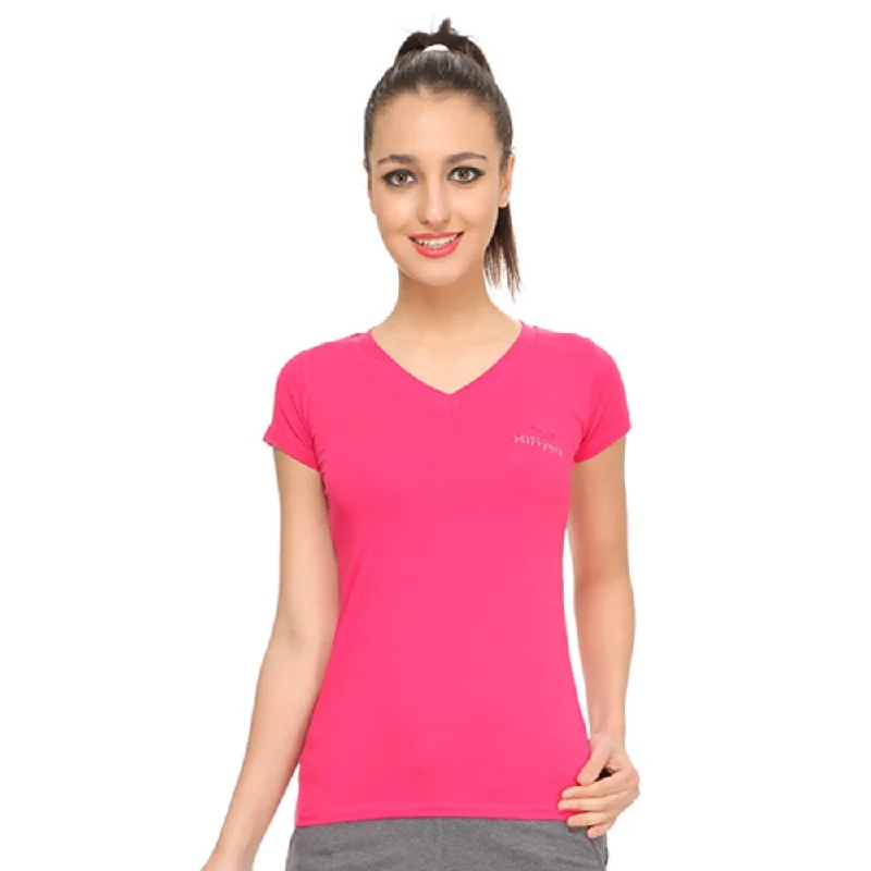 HiFlyers Womens T Shirt Fuschia Classic V-Neck Short Shirt