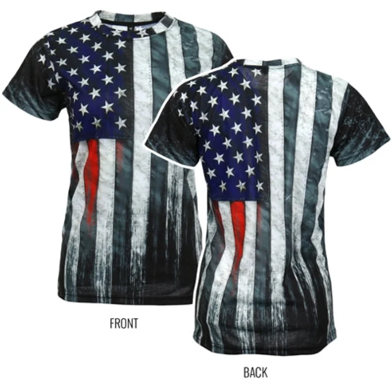 Hot Leathers Ladies Heartbeat Flag Short Sleeve Sublimation Shirt Trendy Floral Print Tee