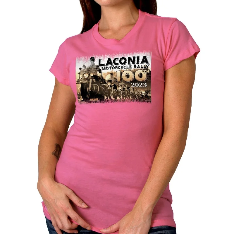 Hot Leathers Ladies Laconia Bike Week 2023 100 Year Shirt Cozy Plain Short Sleeve