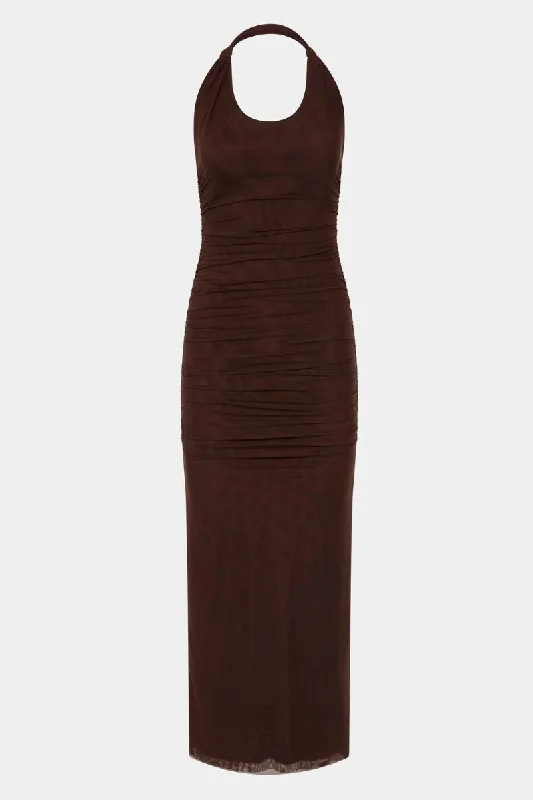 JACQUES KNOT MIDI DRESS-CHOCOLATE Trendy A-Line Midi Dress