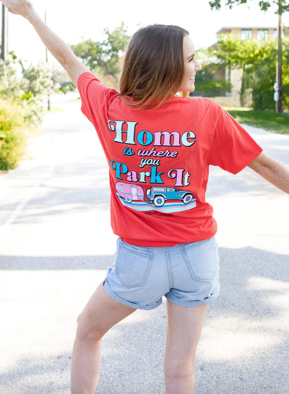 Jadelynn Brooke Home Is Where You Park It Short Sleeve Shirt Fashionable Sheer Short Shirt