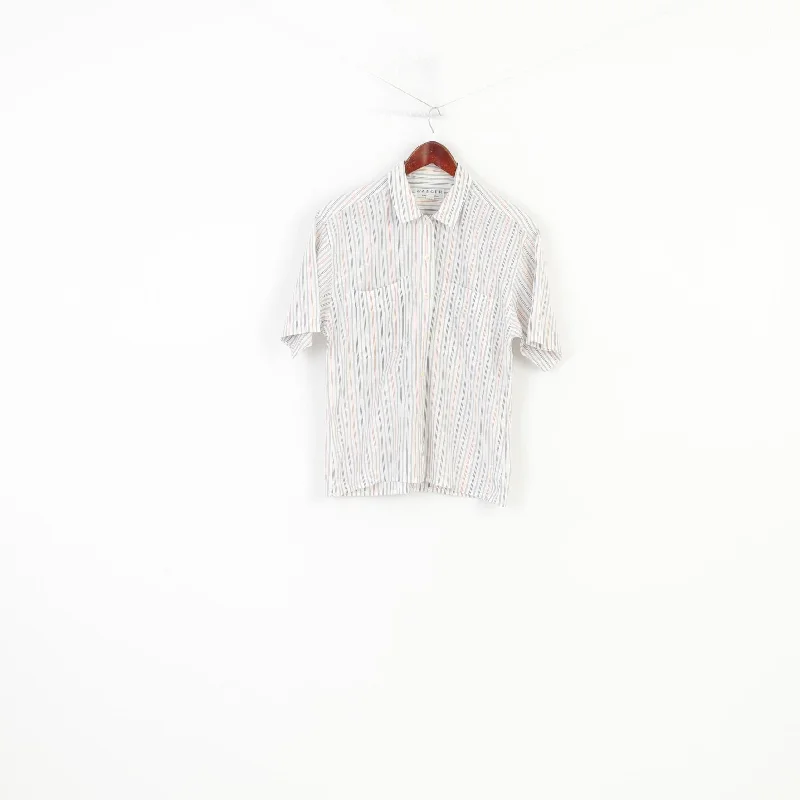 Jaeger Women M Casual Shirt White Striped Short Sleeve Cotton Collar Classic Top Fashionable Rounded Short Shirt Jaeger Women M Casual Shirt White Striped Short Sleeve Cotton Collar Classic Top Fashionable Rounded Short Shirt