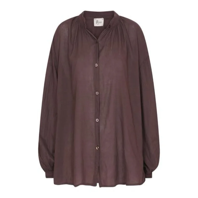 L/S Shirt Chocolate Trendy Tie-Front Short Shirt