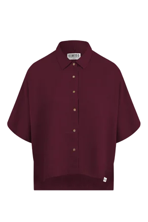 Kimono Linen Shirt Berry Red Modern Fit Short Sleeve