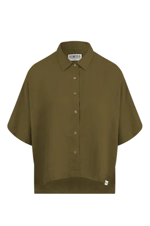 Kimono Linen Shirt Khaki Casual Plain Short Shirt