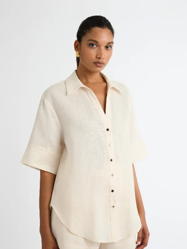 LEO LINEN SHIRT Comfortable Stretch Short Shirt