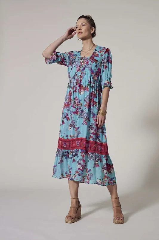 Pre Order Matera Sheer Midi Dress in Aqua Multi LS2754 by Loobie's Story Comfortable Button Front Midi Dress Pre Order Matera Sheer Midi Dress in Aqua Multi LS2754 by Loobie's Story Comfortable Button Front Midi Dress