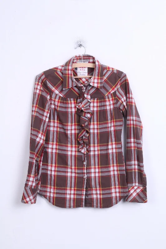 New Zealand Auckland Womens 3 L Casual Shirt Check Cotton Ruffle Comfortable Pocket Short Shirt New Zealand Auckland Womens 3 L Casual Shirt Check Cotton Ruffle Comfortable Pocket Short Shirt