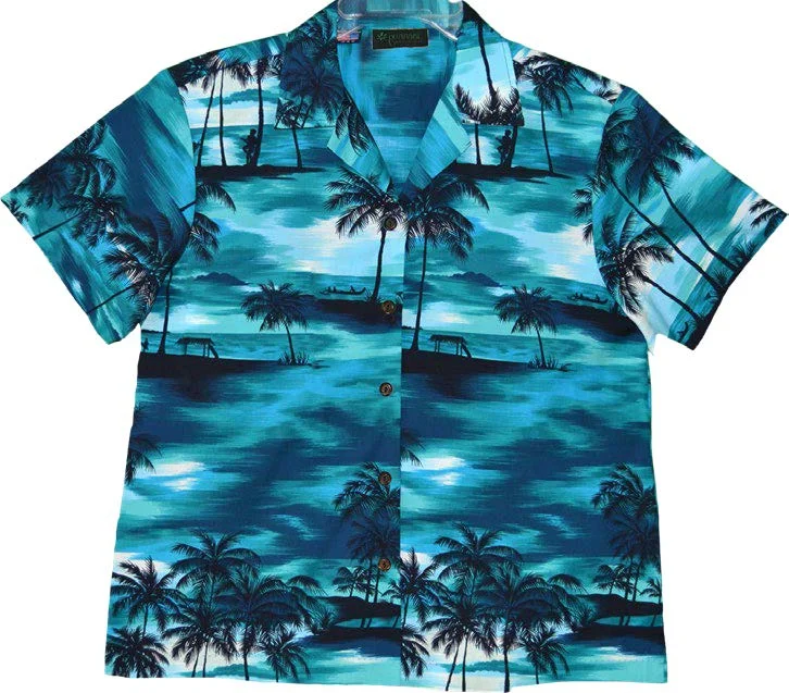 Night Time Surf Women's Hawaiian Camp Shirt Casual Button-Up Short Tee