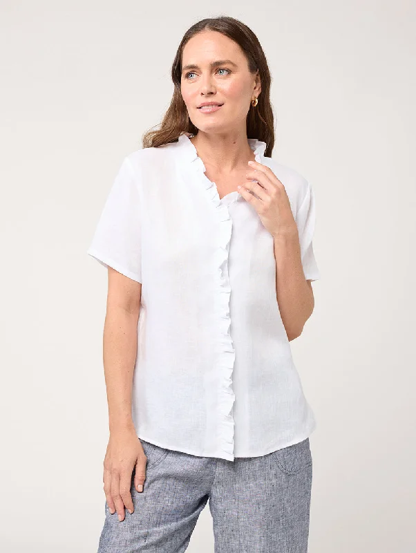 Niya Ruffle Shirt Cozy Plain Short Sleeve