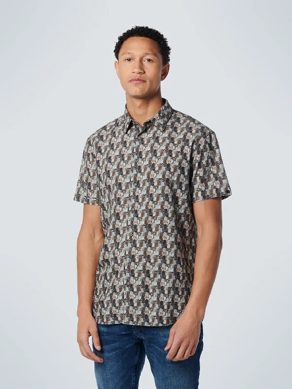 No Excess - Short Sleeved Printed Shirt - Light Aqua Casual Cotton Short Shirt