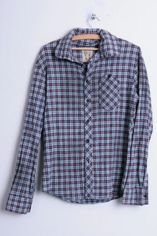 Pearly King Womens S Casual Shirt Check Blue Cotton Heavy Tailoring Stylish Short Sleeve Polo Pearly King Womens S Casual Shirt Check Blue Cotton Heavy Tailoring Stylish Short Sleeve Polo
