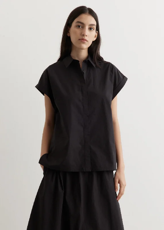Relaxed Sleeveless Shirt Elegant Button-Down Short Shirt