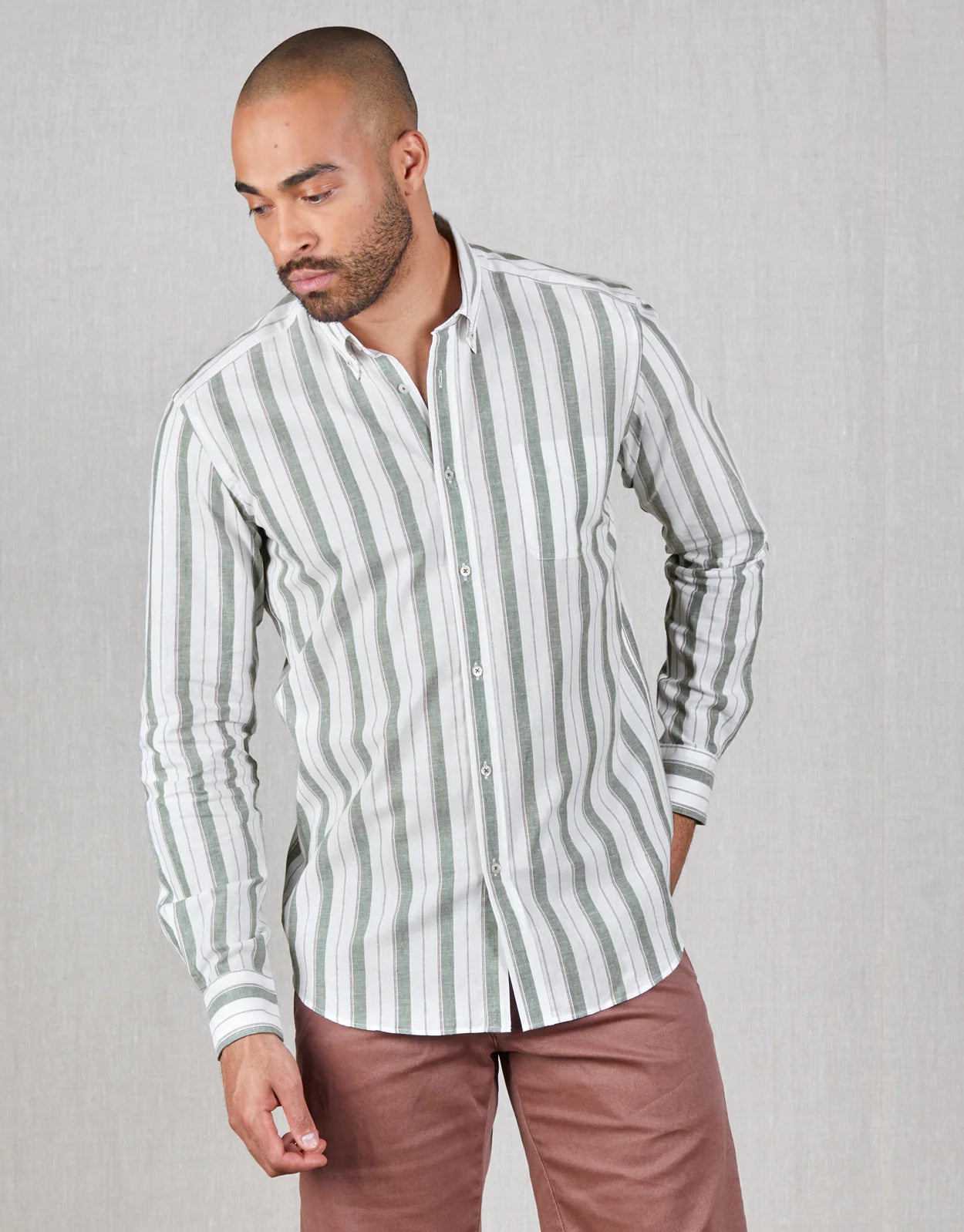 Rembrandt - Ohope Shirt - Green/Brown Stripe Elegant Silk Short Shirt