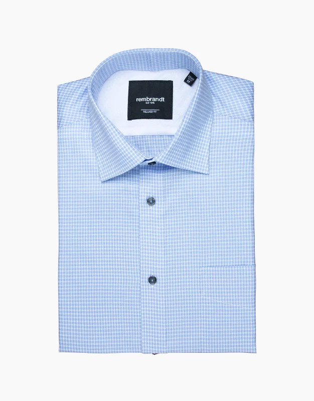 Rembrandt - Sinatra Shirt - Blue Check Stretch Classic Button-Up Short Tee